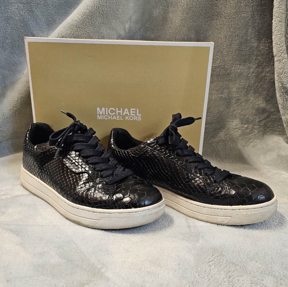 Black printed leather MK sneakers